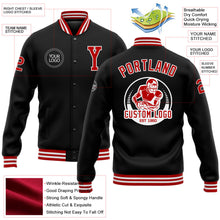 Laden Sie das Bild in den Galerie-Viewer, Uksn Individuelles Bomberjacke in Schwarz-Rot-Weiß mit Druckknopfleiste und Varsity-Letterman-Stil