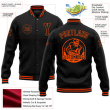 Laden Sie das Bild in den Galerie-Viewer, Uksn Individuelles Bomberjacke in Schwarz-Orange mit Druckknopfleiste und Varsity-Letterman-Stil