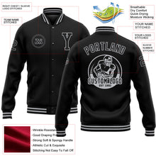 Laden Sie das Bild in den Galerie-Viewer, Uksn Individuelles Bomberjacke in Schwarz-Grau mit Druckknopfleiste und Varsity-Letterman-Stil