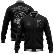 Laden Sie das Bild in den Galerie-Viewer, Uksn Individuelles Bomberjacke in Schwarz-Grau mit Druckknopfleiste und Varsity-Letterman-Stil