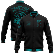 Laden Sie das Bild in den Galerie-Viewer, Uksn Individuelles Bomberjacke in Schwarz-Petrol mit Druckknopfleiste und Varsity-Letterman-Stil