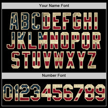 Laden Sie das Bild in den Galerie-Viewer, Uksn Individuelles Bomberjacke in Schwarz-Creme mit Vintage-USA-Flagge, Druckknopfleiste, Kapuze und Varsity-Letterman-Stil