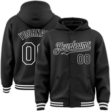 Laden Sie das Bild in den Galerie-Viewer, Uksn Individuelles Bomberjacke in Schwarz-Weiß mit Druckknopfleiste, Kapuze und Varsity-Letterman-Stil
