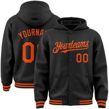 Laden Sie das Bild in den Galerie-Viewer, Uksn Individuelles Bomberjacke in Schwarz-Orange mit Druckknopfleiste, Kapuze und Varsity-Letterman-Stil