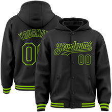Laden Sie das Bild in den Galerie-Viewer, Uksn Individuelles Bomberjacke in Schwarz-Neongrün mit Druckknopfleiste, Kapuze und Varsity-Letterman-Stil