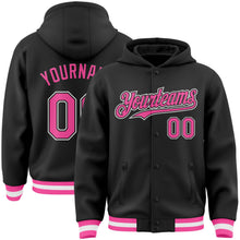 Laden Sie das Bild in den Galerie-Viewer, Uksn Individuelles Bomberjacke in Schwarz-Pink-Weiß mit Druckknopfleiste, Kapuze und Varsity-Letterman-Stil