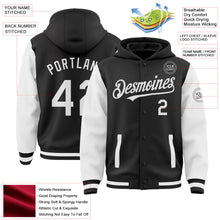 Laden Sie das Bild in den Galerie-Viewer, Uksn Individuelles Bomberjacke in Schwarz-Weiß mit Druckknopfleiste, Kapuze, Zweifarben-Design und Varsity-Letterman-Stil