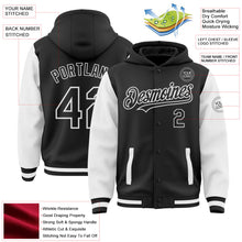 Laden Sie das Bild in den Galerie-Viewer, Uksn Individuelles Bomberjacke in Schwarz-Weiß mit Druckknopfleiste, Kapuze, Zweifarben-Design und Varsity-Letterman-Stil