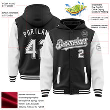Laden Sie das Bild in den Galerie-Viewer, Uksn Individuelles Bomberjacke in Schwarz-Weiß mit Druckknopfleiste, Kapuze, Zweifarben-Design und Varsity-Letterman-Stil