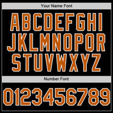 Laden Sie das Bild in den Galerie-Viewer, Uksn Individuelles Bomberjacke in Schwarz-Texas-Orange-Weiß mit Druckknopfleiste, Kapuze, Zweifarben-Design und Varsity-Letterman-Stil