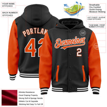 Laden Sie das Bild in den Galerie-Viewer, Uksn Individuelles Bomberjacke in Schwarz-Orange-Weiß mit Druckknopfleiste, Kapuze, Zweifarben-Design und Varsity-Letterman-Stil