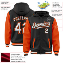 Laden Sie das Bild in den Galerie-Viewer, Uksn Individuelles Bomberjacke in Schwarz-Weiß-Orange mit Druckknopfleiste, Kapuze, Zweifarben-Design und Varsity-Letterman-Stil