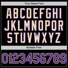 Laden Sie das Bild in den Galerie-Viewer, Uksn Individuelles Bomberjacke in Schwarz-Violett-Creme mit Druckknopfleiste, Kapuze, Zweifarben-Design und Varsity-Letterman-Stil