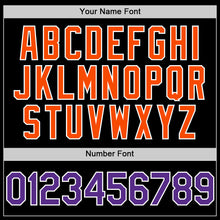 Laden Sie das Bild in den Galerie-Viewer, Uksn Individuelles Bomberjacke in Schwarz-Violett-Orange mit Druckknopfleiste, Kapuze, Zweifarben-Design und Varsity-Letterman-Stil