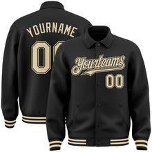Laden Sie das Bild in den Galerie-Viewer, Uksn Individuelles Bomberjacke in Schwarz-Creme mit Byron-Stil, Reverskragen, Druckknopfleiste und Varsity-Letterman-Stil
