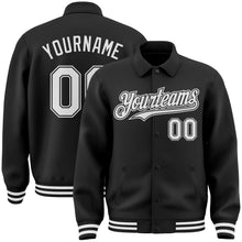 Laden Sie das Bild in den Galerie-Viewer, Uksn Individuelles Bomberjacke in Schwarz-Weiß mit Byron-Stil, Reverskragen, Druckknopfleiste und Varsity-Letterman-Stil
