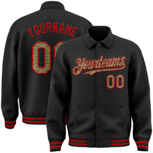 Laden Sie das Bild in den Galerie-Viewer, Uksn Individuelles Bomberjacke in Schwarz-Camouflage-Rot mit Byron-Stil, Reverskragen, Druckknopfleiste und Varsity-Letterman-Stil
