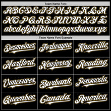 Laden Sie das Bild in den Galerie-Viewer, Uksn Individuelles Bomberjacke in Schwarz-Weiß-Altgold mit Byron-Stil, Reverskragen, Druckknopfleiste und Varsity-Letterman-Stil