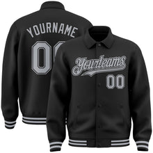 Laden Sie das Bild in den Galerie-Viewer, Uksn Individuelles Bomberjacke in Schwarz-Grau mit Byron-Stil, Reverskragen, Druckknopfleiste und Varsity-Letterman-Stil