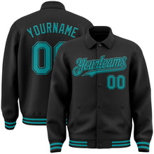 Laden Sie das Bild in den Galerie-Viewer, Uksn Individuelles Bomberjacke in Schwarz-Petrol mit Byron-Stil, Reverskragen, Druckknopfleiste und Varsity-Letterman-Stil