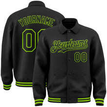 Laden Sie das Bild in den Galerie-Viewer, Uksn Individuelles Bomberjacke in Schwarz-Neongrün mit Byron-Stil, Reverskragen, Druckknopfleiste und Varsity-Letterman-Stil