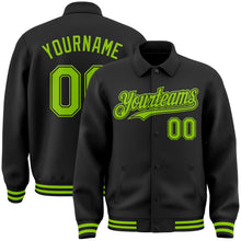 Laden Sie das Bild in den Galerie-Viewer, Uksn Individuelles Bomberjacke in Schwarz-Neongrün mit Byron-Stil, Reverskragen, Druckknopfleiste und Varsity-Letterman-Stil