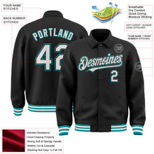 Laden Sie das Bild in den Galerie-Viewer, Uksn Individuelles Bomberjacke in Schwarz-Weiß-Petrol mit Byron-Stil, Reverskragen, Druckknopfleiste und Varsity-Letterman-Stil