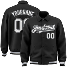 Laden Sie das Bild in den Galerie-Viewer, Uksn Individuelles Bomberjacke in Schwarz-Weiß-Grau mit Byron-Stil, Reverskragen, Druckknopfleiste und Varsity-Letterman-Stil