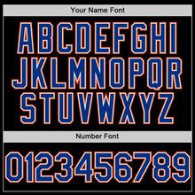 Laden Sie das Bild in den Galerie-Viewer, Uksn Individuelles Bomberjacke in Schwarz-Royalblau-Orange mit Byron-Stil, Reverskragen, Druckknopfleiste und Varsity-Letterman-Stil