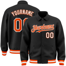 Laden Sie das Bild in den Galerie-Viewer, Uksn Individuelles Bomberjacke in Schwarz-Orange-Weiß mit Byron-Stil, Reverskragen, Druckknopfleiste und Varsity-Letterman-Stil