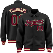 Laden Sie das Bild in den Galerie-Viewer, Uksn Individuelles Bomberjacke in Schwarz-Kastanienbraun-Creme mit Byron-Stil, Reverskragen, Druckknopfleiste und Varsity-Letterman-Stil