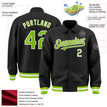 Laden Sie das Bild in den Galerie-Viewer, Uksn Individuelles Bomberjacke in Schwarz-Neongrün-Weiß mit Byron-Stil, Reverskragen, Druckknopfleiste und Varsity-Letterman-Stil