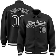 Laden Sie das Bild in den Galerie-Viewer, Uksn Individuelles Bomberjacke in Schwarz-Weiß mit Byron-Stil, Reverskragen, Druckknopfleiste und Varsity-Letterman-Stil