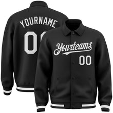 Laden Sie das Bild in den Galerie-Viewer, Uksn Individuelles Bomberjacke in Schwarz-Weiß mit Byron-Stil, Reverskragen, Druckknopfleiste und Varsity-Letterman-Stil