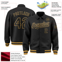 Laden Sie das Bild in den Galerie-Viewer, Uksn Individuelles Bomberjacke in Schwarz-Altgold mit Byron-Stil, Reverskragen, Druckknopfleiste und Varsity-Letterman-Stil
