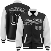 Laden Sie das Bild in den Galerie-Viewer, Uksn Individuelles Bomberjacke in Schwarz-Weiß mit Byron-Stil, Reverskragen, Druckknopfleiste, Zweifarben-Design und Varsity-Letterman-Stil