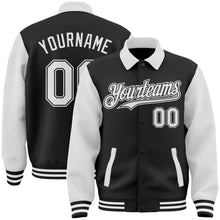 Laden Sie das Bild in den Galerie-Viewer, Uksn Individuelles Bomberjacke in Schwarz-Weiß mit Byron-Stil, Reverskragen, Druckknopfleiste, Zweifarben-Design und Varsity-Letterman-Stil