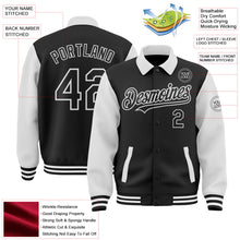Laden Sie das Bild in den Galerie-Viewer, Uksn Individuelles Bomberjacke in Schwarz-Weiß mit Byron-Stil, Reverskragen, Druckknopfleiste, Zweifarben-Design und Varsity-Letterman-Stil
