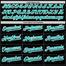 Laden Sie das Bild in den Galerie-Viewer, Uksn Individuelles Bomberjacke in Schwarz-Aqua-Weiß mit Byron-Stil, Reverskragen, Druckknopfleiste, Zweifarben-Design und Varsity-Letterman-Stil