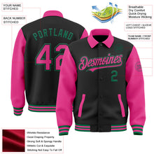 Laden Sie das Bild in den Galerie-Viewer, Uksn Individuelles Bomberjacke in Schwarz-Pink-Kelly-Grün mit Byron-Stil, Reverskragen, Druckknopfleiste, Zweifarben-Design und Varsity-Letterman-Stil