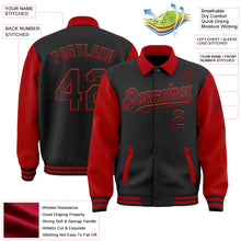 Laden Sie das Bild in den Galerie-Viewer, Uksn Individuelles Bomberjacke in Schwarz-Rot mit Byron-Stil, Reverskragen, Druckknopfleiste, Zweifarben-Design und Varsity-Letterman-Stil