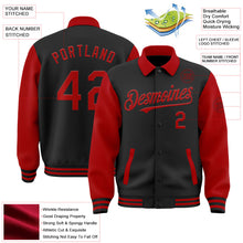 Laden Sie das Bild in den Galerie-Viewer, Uksn Individuelles Bomberjacke in Schwarz-Rot mit Byron-Stil, Reverskragen, Druckknopfleiste, Zweifarben-Design und Varsity-Letterman-Stil