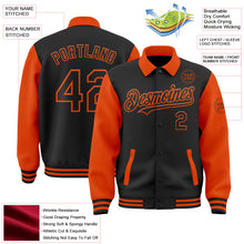 Laden Sie das Bild in den Galerie-Viewer, Uksn Individuelles Bomberjacke in Schwarz-Orange mit Byron-Stil, Reverskragen, Druckknopfleiste, Zweifarben-Design und Varsity-Letterman-Stil