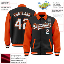 Laden Sie das Bild in den Galerie-Viewer, Uksn Individuelles Bomberjacke in Schwarz-Weiß-Orange mit Byron-Stil, Reverskragen, Druckknopfleiste, Zweifarben-Design und Varsity-Letterman-Stil