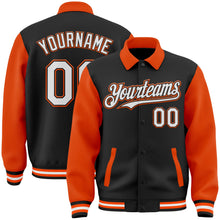 Laden Sie das Bild in den Galerie-Viewer, Uksn Individuelles Bomberjacke in Schwarz-Weiß-Orange mit Byron-Stil, Reverskragen, Druckknopfleiste, Zweifarben-Design und Varsity-Letterman-Stil
