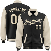 Laden Sie das Bild in den Galerie-Viewer, Uksn Individuelles Bomberjacke in Schwarz-Creme mit Byron-Stil, Reverskragen, Druckknopfleiste, Zweifarben-Design und Varsity-Letterman-Stil