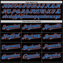 Laden Sie das Bild in den Galerie-Viewer, Uksn Individuelles Bomberjacke in Schwarz-Puderblau-Orange mit Byron-Stil, Reverskragen, Druckknopfleiste, Zweifarben-Design und Varsity-Letterman-Stil