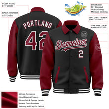 Laden Sie das Bild in den Galerie-Viewer, Uksn Individuelles Bomberjacke in Schwarz-Karmesinrot-Weiß mit Byron-Stil, Reverskragen, Druckknopfleiste, Zweifarben-Design und Varsity-Letterman-Stil