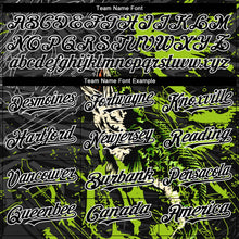 Laden Sie das Bild in den Galerie-Viewer, Uksn Individuelles Bomberjacke in Schwarz-Neongrün-Weiß mit 3D-Schlangenkopf-Angel-Motiv, Druckknopfleiste, Kapuze und Varsity-Letterman-Stil