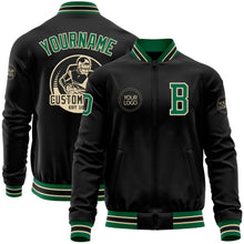 Laden Sie das Bild in den Galerie-Viewer, Uksn Individuelles Bomberjacke in Schwarz-Kelly-Grün-Creme mit Reißverschluss und Varsity-Letterman-Stil